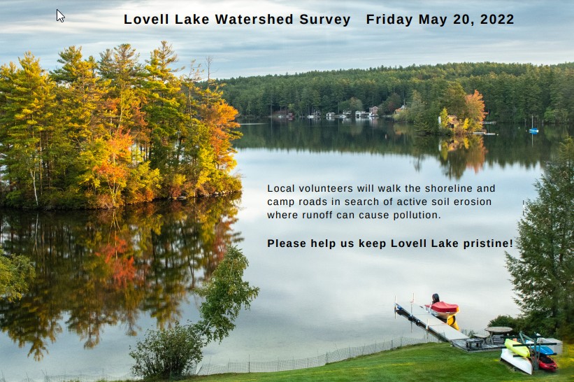 View of Lovell Lake and watershed survey information